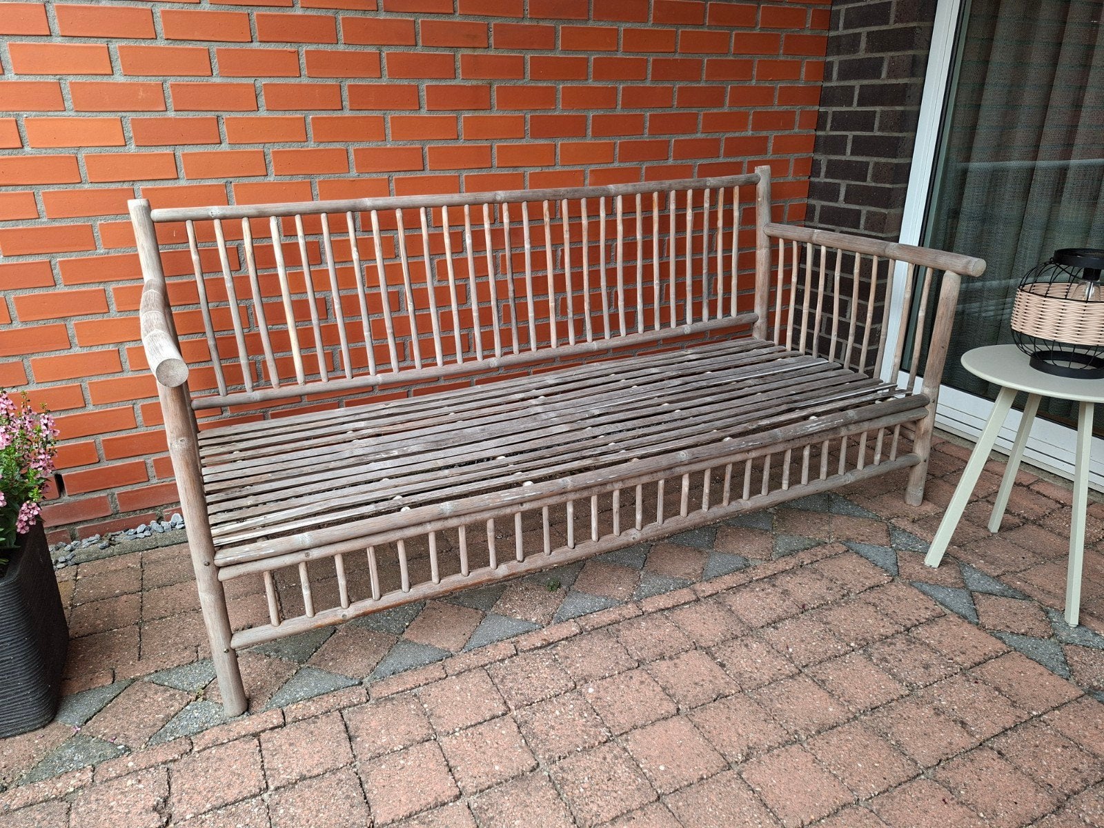 Bamboe Exotan tuinbank met kussens, Huis en Inrichting, Ophalen, Hout, Gebruikt, 150 tot 200 cm