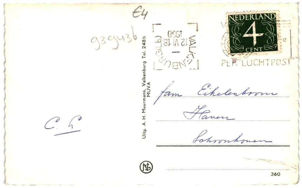 939436 Valkenburg Limburg 1960 Gelopen met postzegel, Ophalen of Verzenden, 1960 tot 1980, Gelopen, Limburg