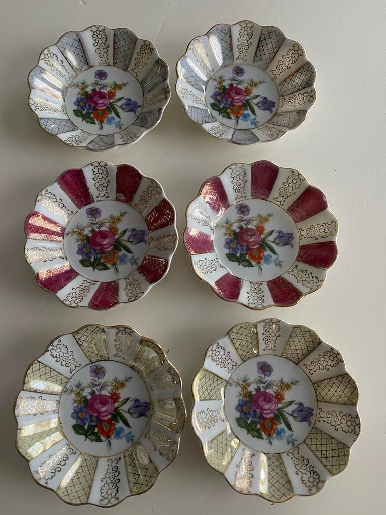 Set van 6 Vintage Schaaltjes met Bloemmotief, Ophalen of Verzenden