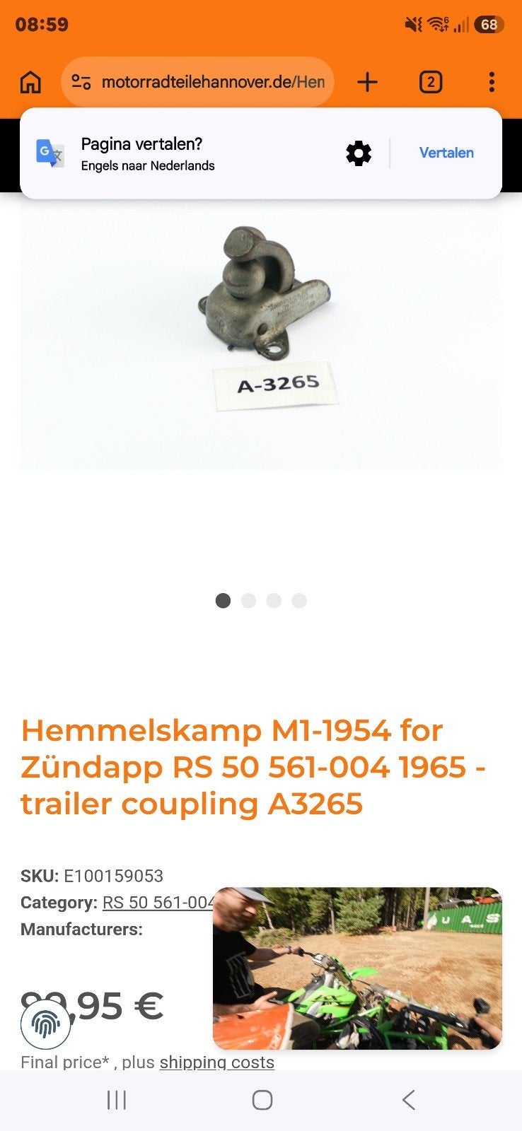 Robuuste Trekhaak voor Zündapp M1-1954  RS50 (1965), Fietsen en Brommers, Ophalen of Verzenden