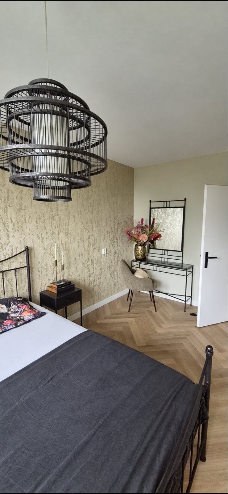 Zwart metalen bedframe - Tweepersoons - complete slaapkamer, Ophalen, Gebruikt, Zwart, Tweepersoons
