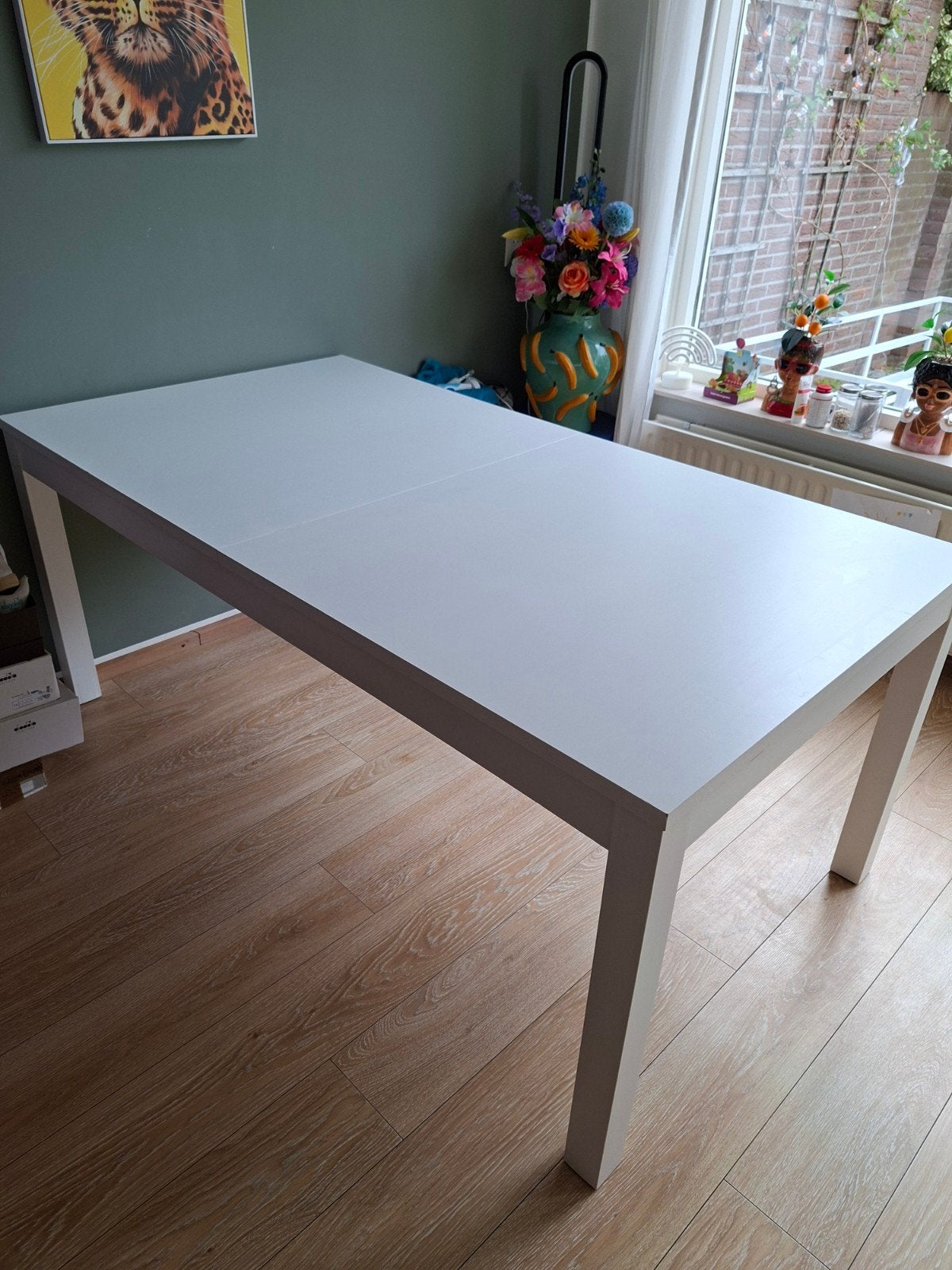 IKEA Bjursta witte uitschuifbare eettafel 175 tot 260 lengte, Ophalen, Gebruikt, 50 tot 100 cm, Vijf personen of meer