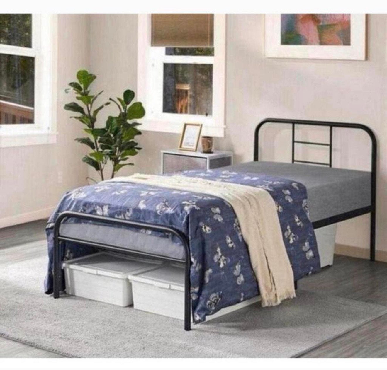 Yaheetech metalen bed bedframe met lattenbodem 190 x 90 CM, Huis en Inrichting, 90 cm, Eenpersoons, Zwart, Nieuw