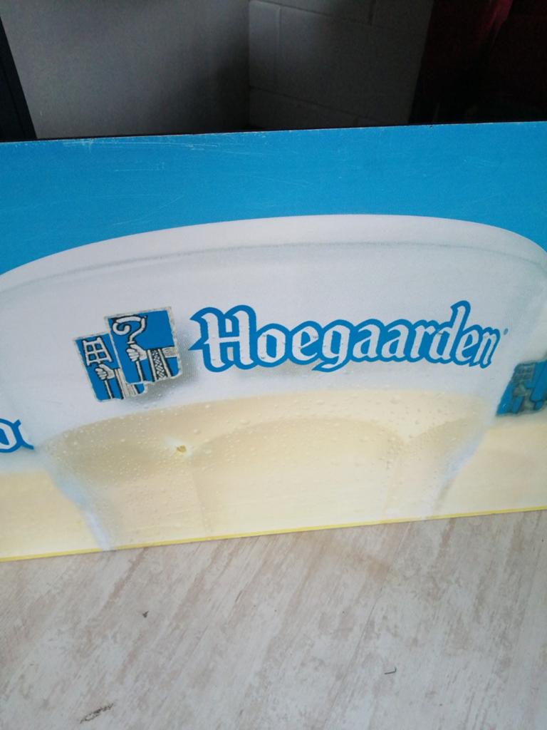 XXL OUD HOEGAARDEN RECLAME BORD 2 ZIJDIG TRESPA 143X63 CM, Ophalen, Reclamebord, Hoegaarden, Gebruikt
