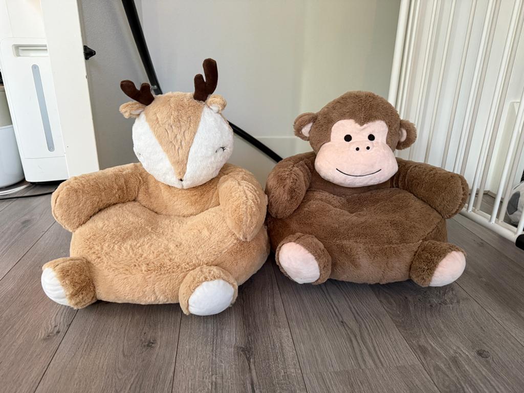 2x Super Zachte Kinder Fauteuils Knuffeldier – Aap & Hert, Ophalen, Nieuw, Stoffen beer, Overige merken