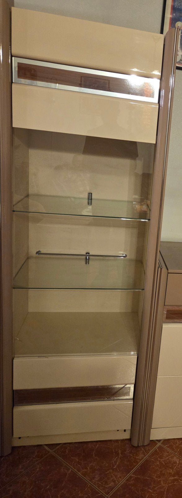 Moderne vitrinekast met glazen planken, Ophalen, 200 cm of meer, 50 tot 100 cm, Zo goed als nieuw