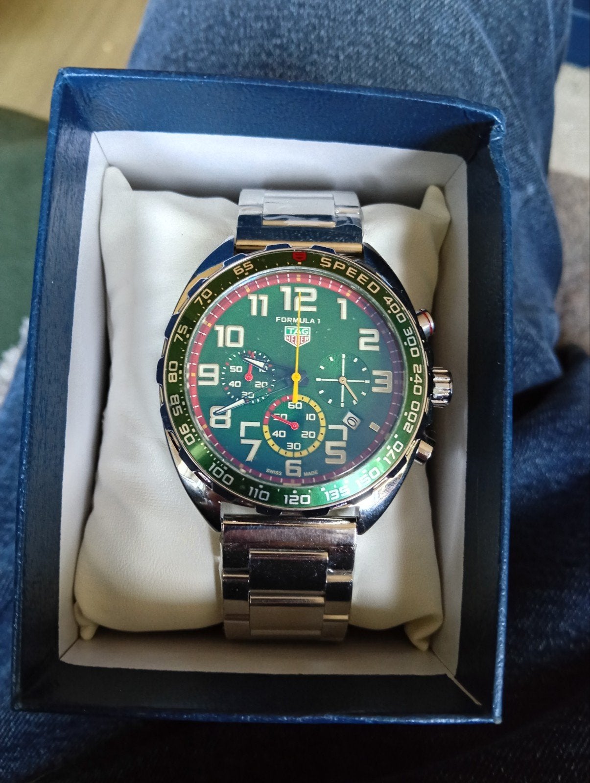 TAG Heuer Formula 1 Monaco Chronograaf Groene Wijzerplaat, Staal, Staal, Polshorloge, Nieuw