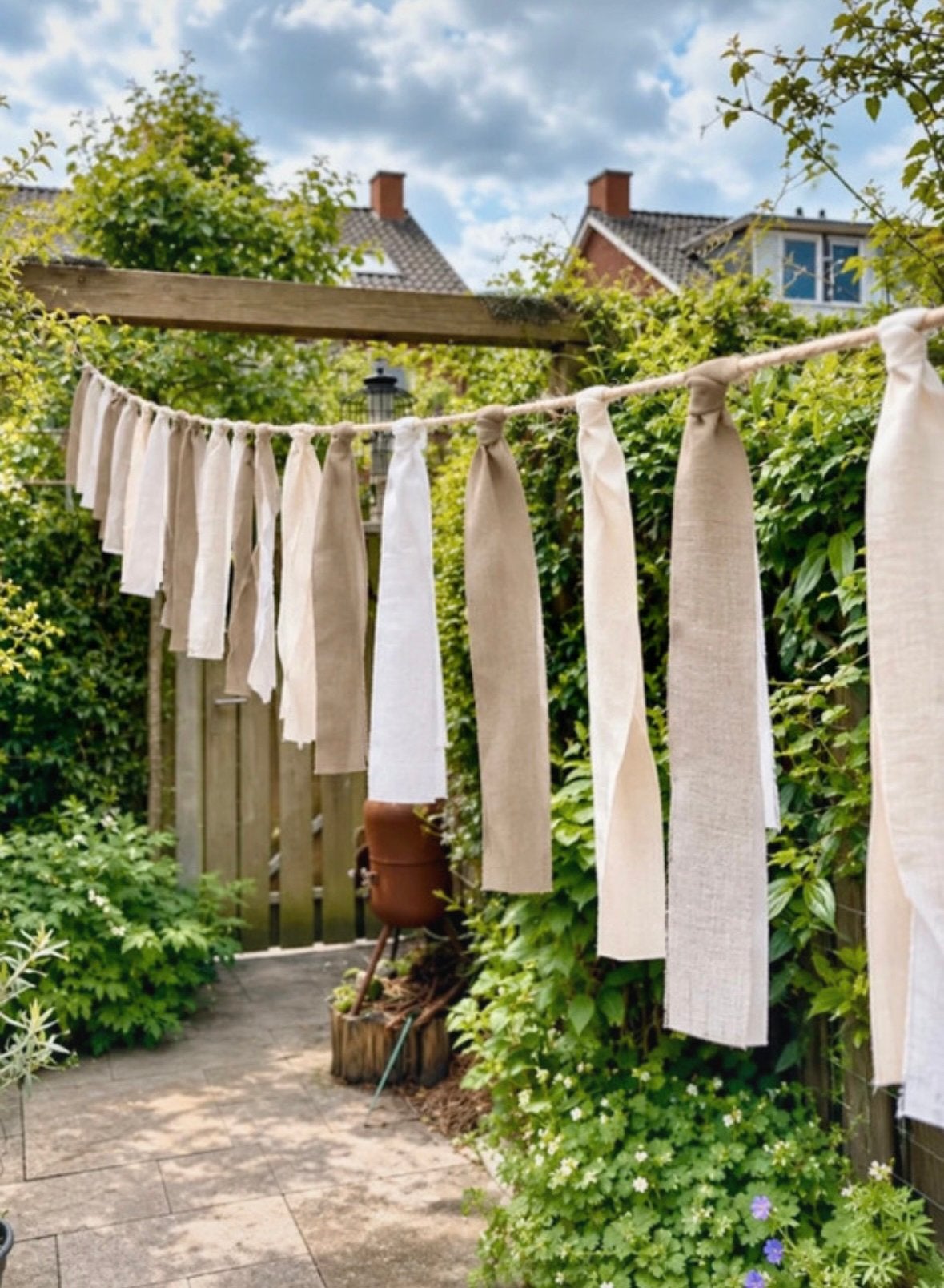 6 meter stoffen slinger | boho japandi | beige en creme, Ophalen of Verzenden, Zo goed als nieuw, Versiering