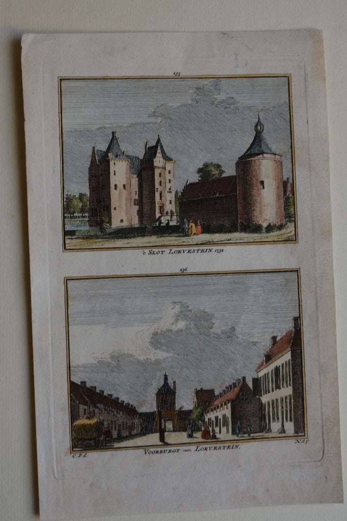 POEDEROIJEN 2X SLOT LOEVESTEIN ORIGINELE GRAVURES 1792 E40, Antiek en Kunst, Met tekst, Stadsgezicht, Ophalen of Verzenden, Gravure
