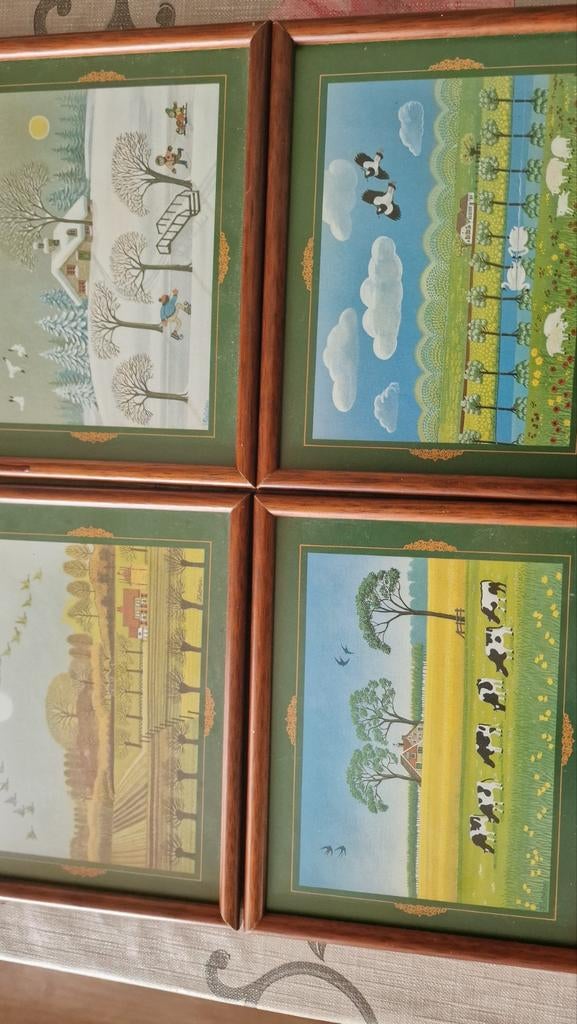 Vintage ingelijste 4jaargetijden zijn nog erg mooi ondanks h, Ophalen of Verzenden, Hout