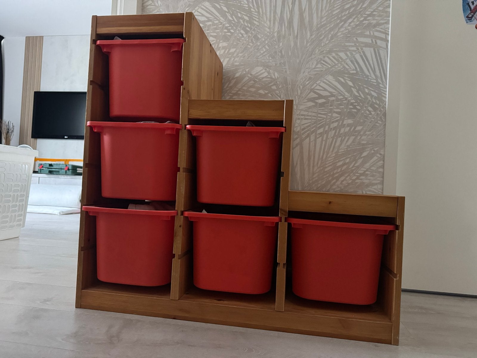 Houten opbergrek met rode bakken IKEA TROFAST, Ophalen, Gebruikt, Kast