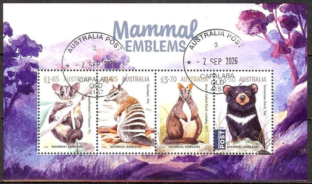 671 Australië 2026 Mammals Emblems II velletje, Verzenden, Gestempeld