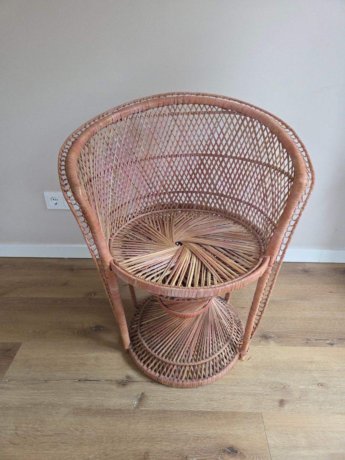 Vintage rotan kinder pauwenstoel - Roze, Ophalen