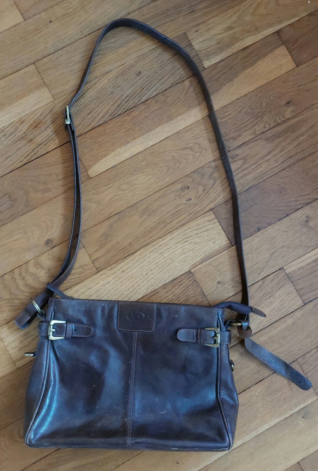 Echt leren donkerbruine vintage handtas uit de jaren 70., Ophalen, Zo goed als nieuw, Bruin, Leer