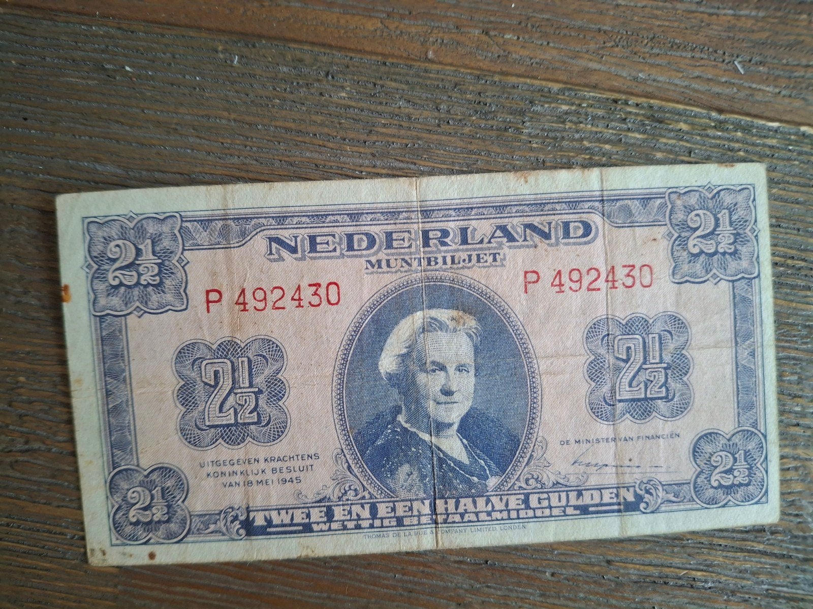 Nederlands Muntbiljet 2½ Gulden 1945. P292430, Ophalen of Verzenden, 2½ gulden, Los biljet