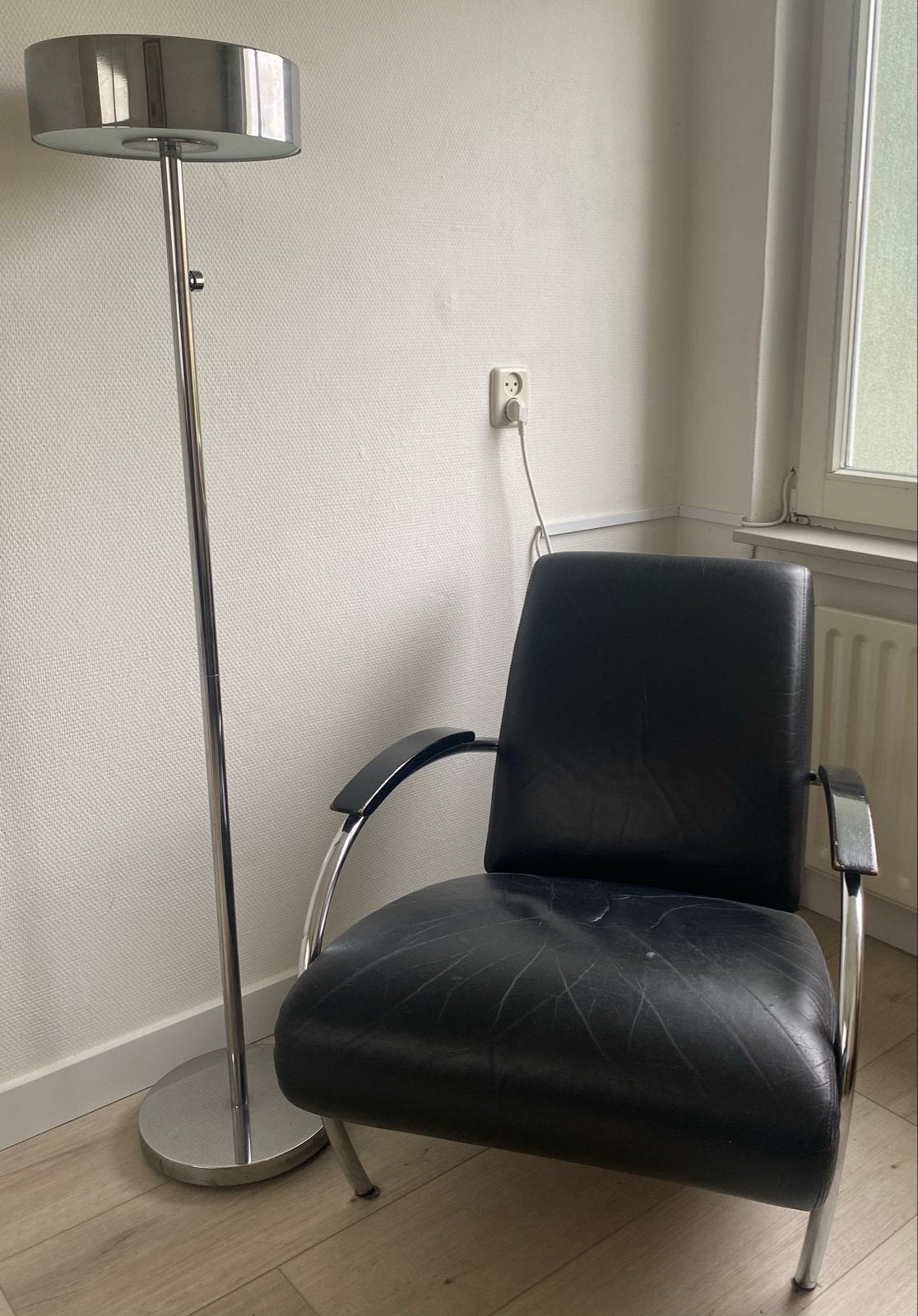 Zwarte leren fauteuil met chromen frame - Gelderland, Ophalen, Gebruikt, Zwart, Leer