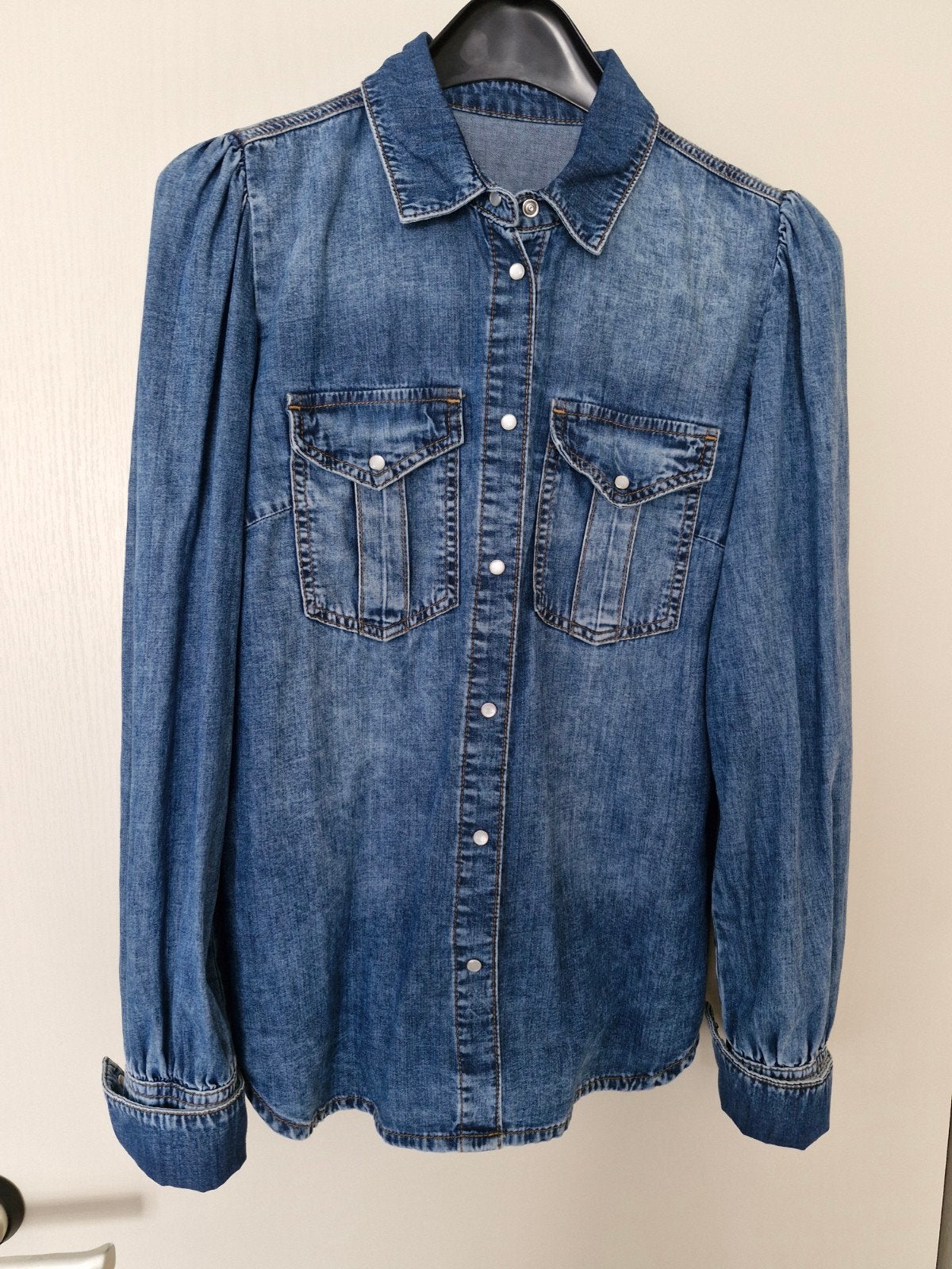MONARI JEANS BLOUSE SPIJKER SHIRT S 36 blauw overhemd bloes, Ophalen of Verzenden, Zo goed als nieuw, Maat 36 (S), Blauw