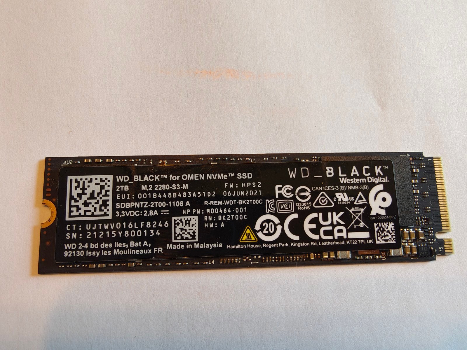 2 TB Western Digital Black m.2 2280-s3-m, Intern, 2TB, Gebruikt, Verzenden