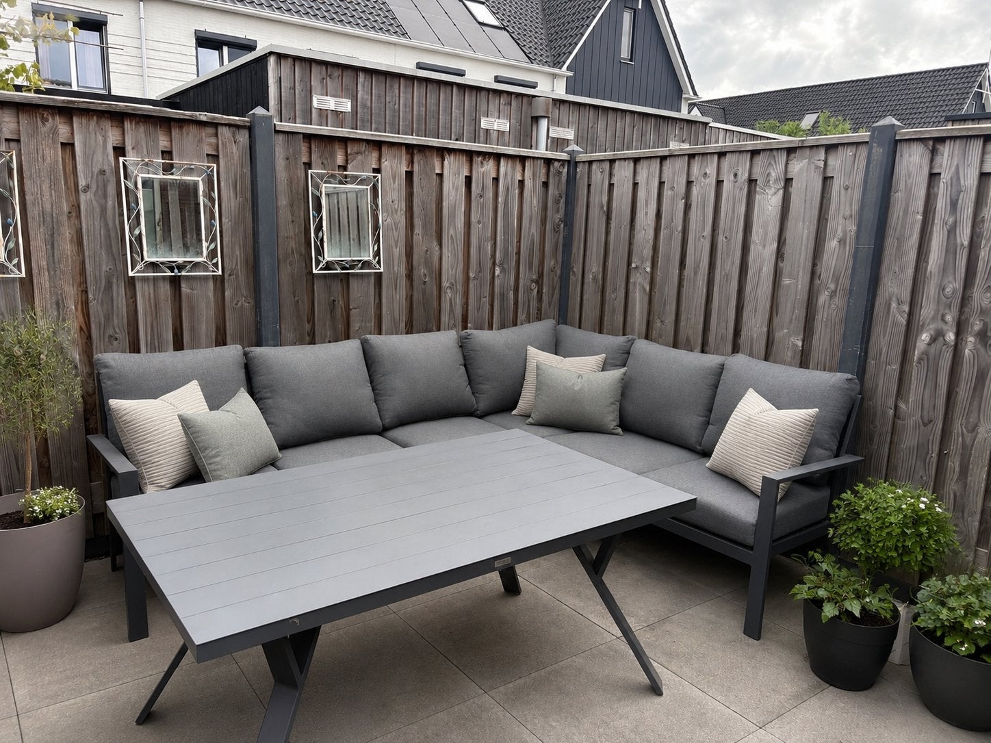 Moderne aluminium loungeset met tafel, Tuin en Terras, Gebruikt, Meer dan 8 zitplaatsen, Aluminium, Ophalen of Verzenden