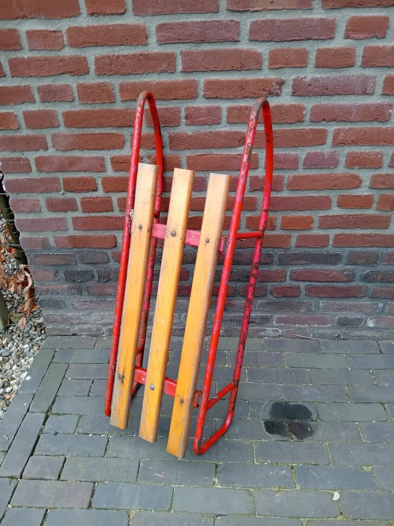 Vintage houten slee - decoratie, Ophalen, Gebruikt
