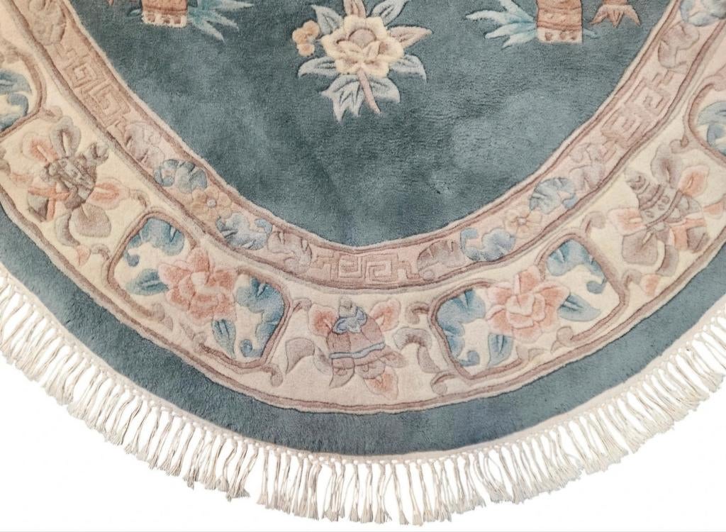 Handmade Aubusson tapijt ovaal oriental roses 172x242cm, Vintage, Klassiek, Bloemmotief, Crème, 150 tot 200 cm, Ophalen of Verzenden