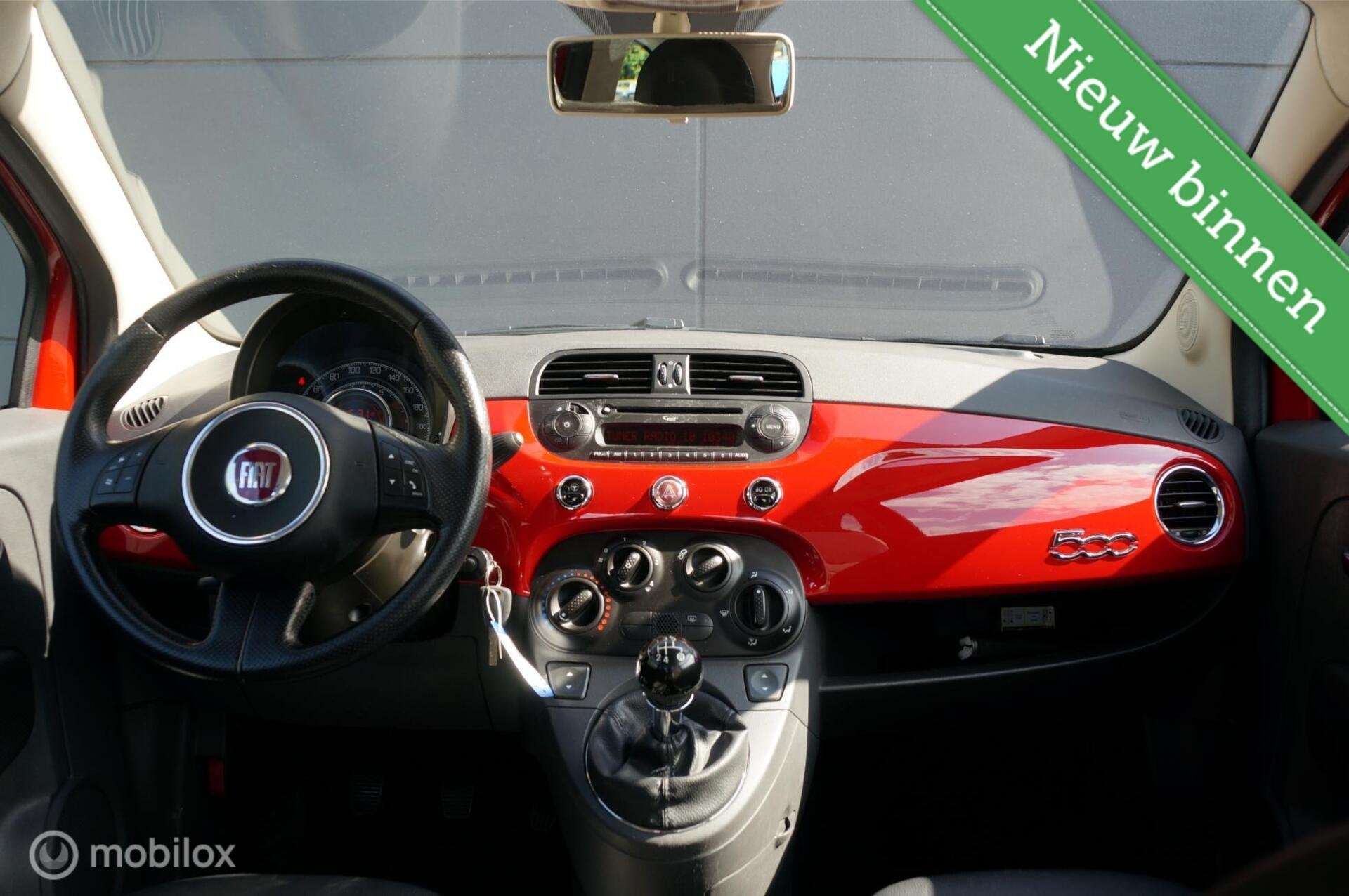 Fiat 500 1.2 Lounge H5 Airco Elek. Pakket Rosso Skai Leder!, Gebruikt, 4 cilinders, 840 kg, 4 stoelen