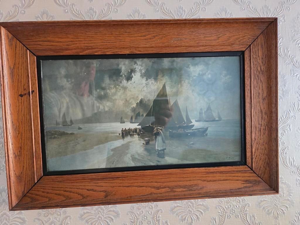 Antiek Maritiem Schilderij F. Arnold - Eikenhouten Lijst, Ophalen
