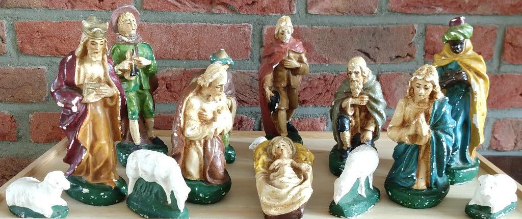 antieke beelden kerststal, volgnr 7, Handgemaakt, Ophalen of Verzenden, 20 - 50 cm, Overige materialen