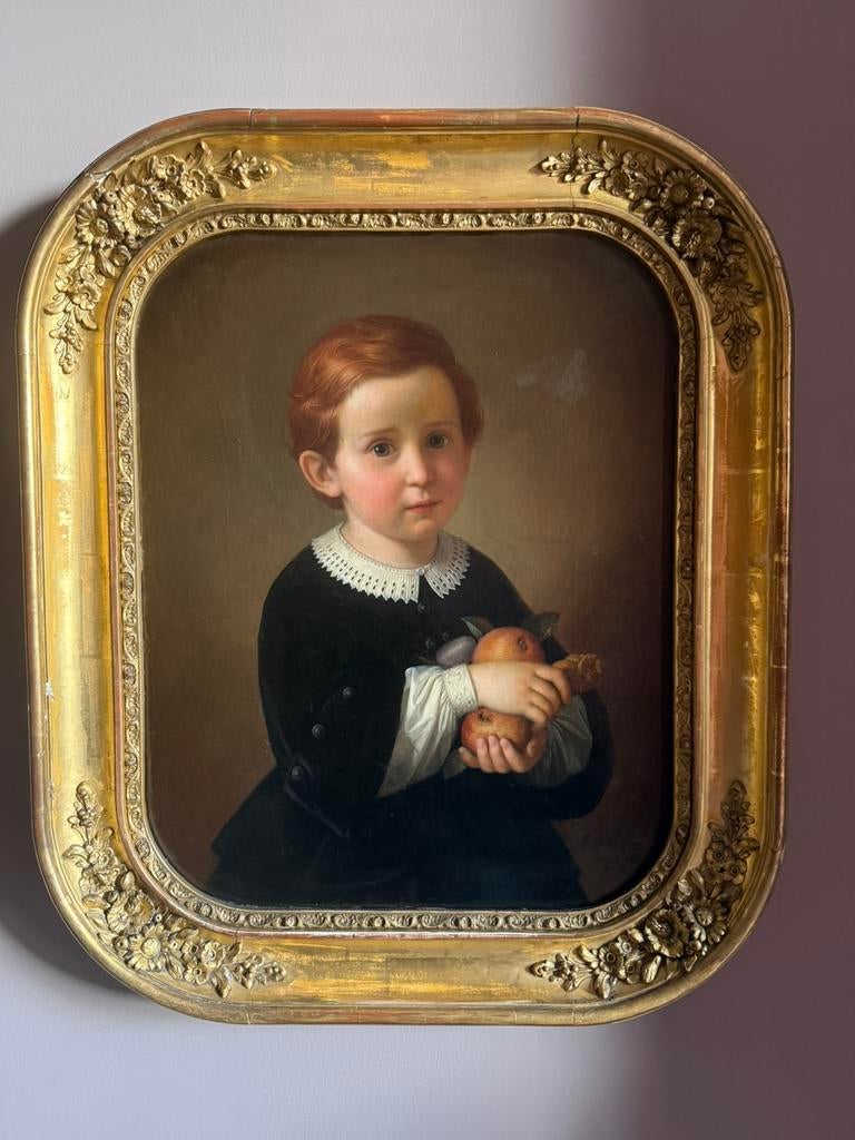 Schilderij Kind met fruit, Antiek en Kunst, Kunst | Schilderijen | Klassiek, Ophalen of Verzenden
