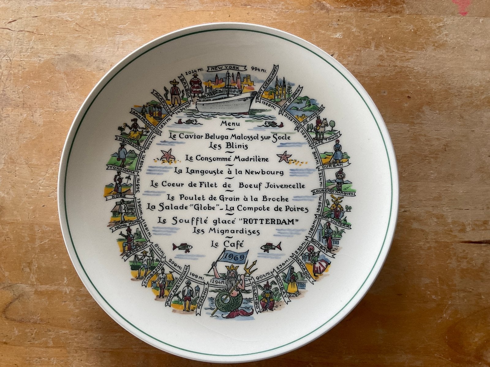 SS Rotterdam afscheids dineebord werelcruise 1969, Ophalen of Verzenden