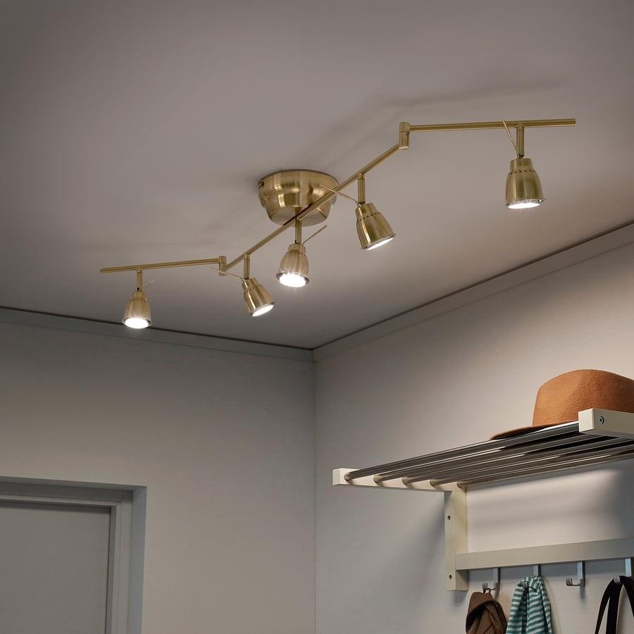 Goudkleurige Plafondspot met 5 Verstelbare Spots, Huis en Inrichting, Ophalen, Modern, Industrieel, Metaal of Aluminium, Zo goed als nieuw