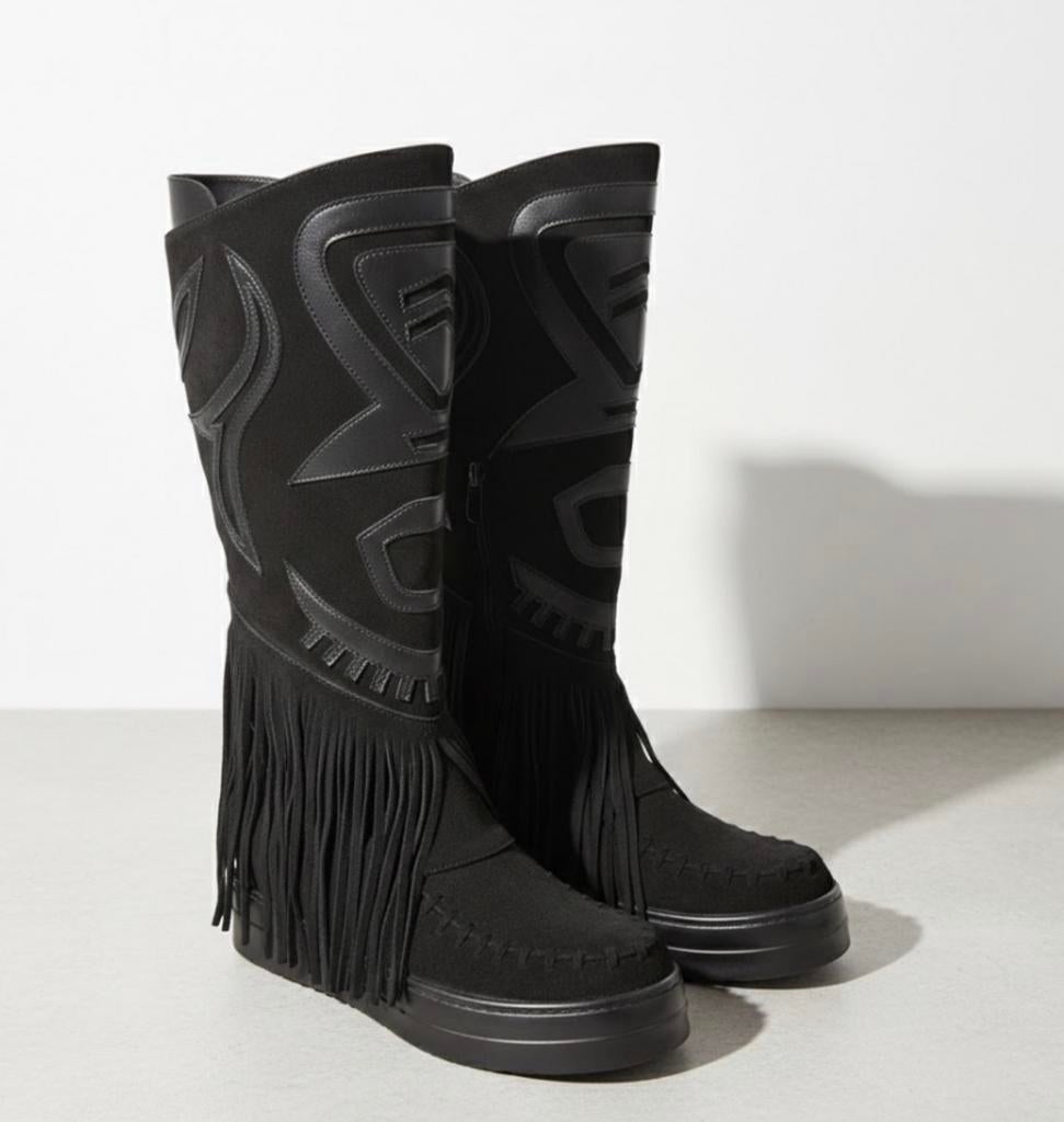 Suedine Boho Fringie Boots maat 40, Hoge laarzen, Zwart, Nieuw, Ophalen of Verzenden