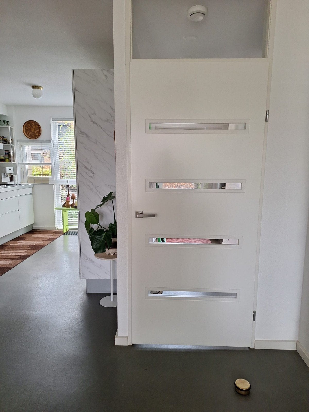 Binnendeur wit met glaspanelen van Arne en Bodil, Ophalen, 80 tot 100 cm, Binnendeur, Zo goed als nieuw