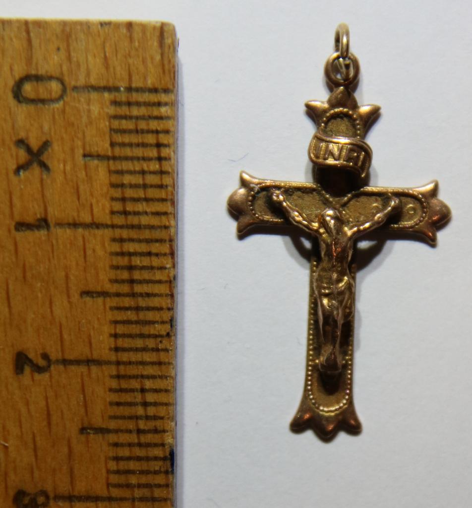 Gouden hanger kruis, Gebruikt, Ophalen of Verzenden, Kruis of Symbool, Goud