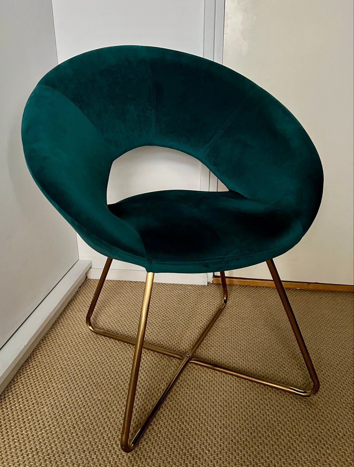 Groene fluwelen stoel met gouden onderstel, Ophalen, Overige kleuren, Zo goed als nieuw, Eén