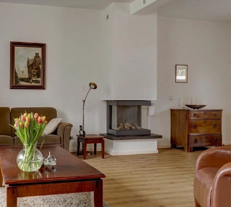 Moderne Gashaard met Hoekglas en Zwarte Granieten Plateau, Ophalen, Zo goed als nieuw, Inbouwhaard, Gashaard