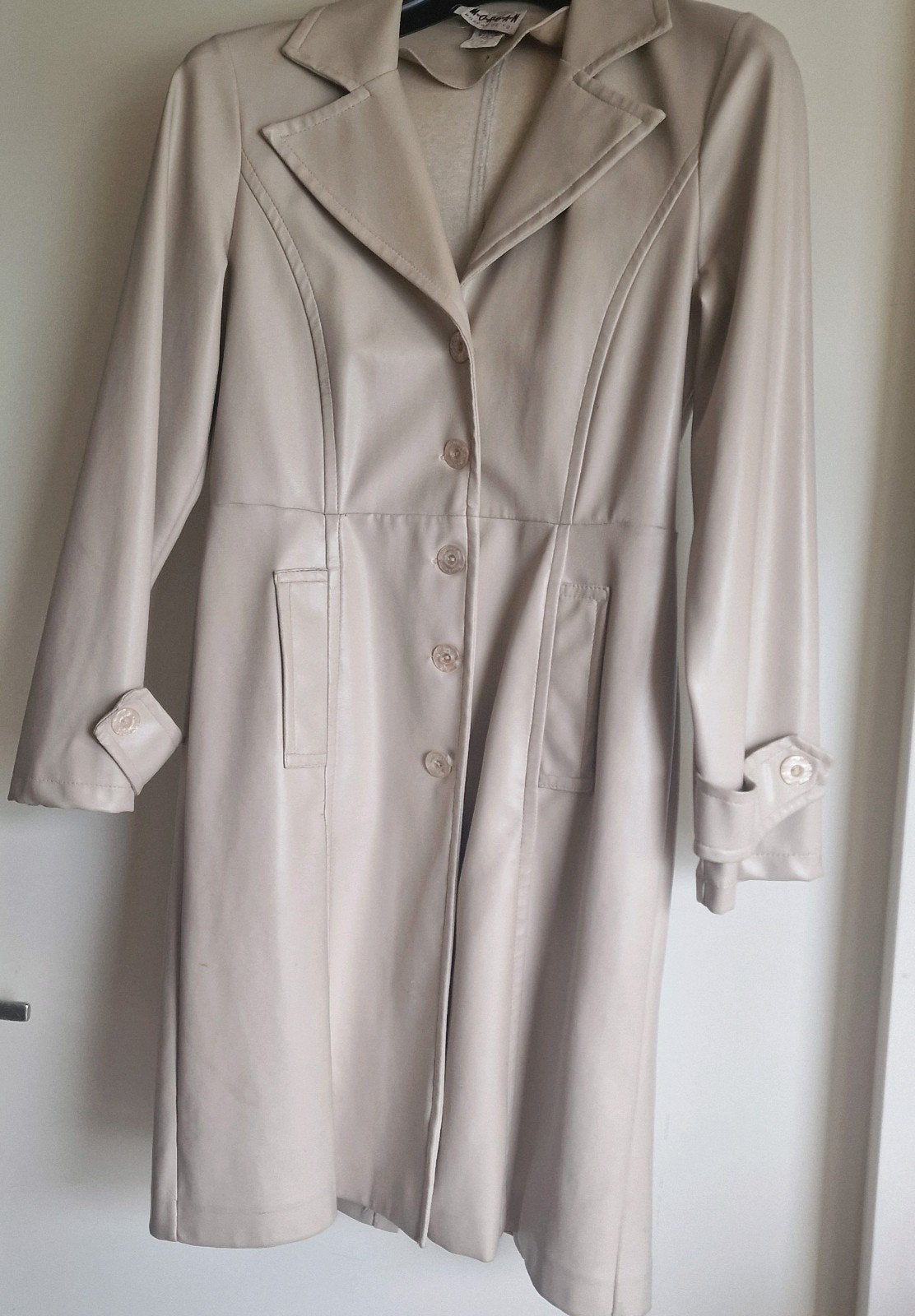 Vintage 90s Morgan de Toi Faux Leather Trenchcoat - Beige, Ophalen of Verzenden, Gedragen, Beige