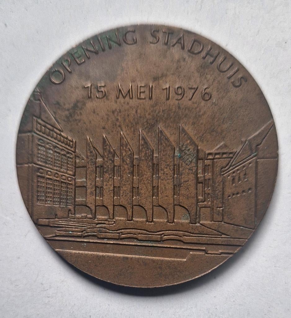 Bronzen penning Opening Stadhuis Zwolle 15 mei 1976, Postzegels en Munten, Penningen en Medailles, Brons, Nederland, Ophalen of Verzenden
