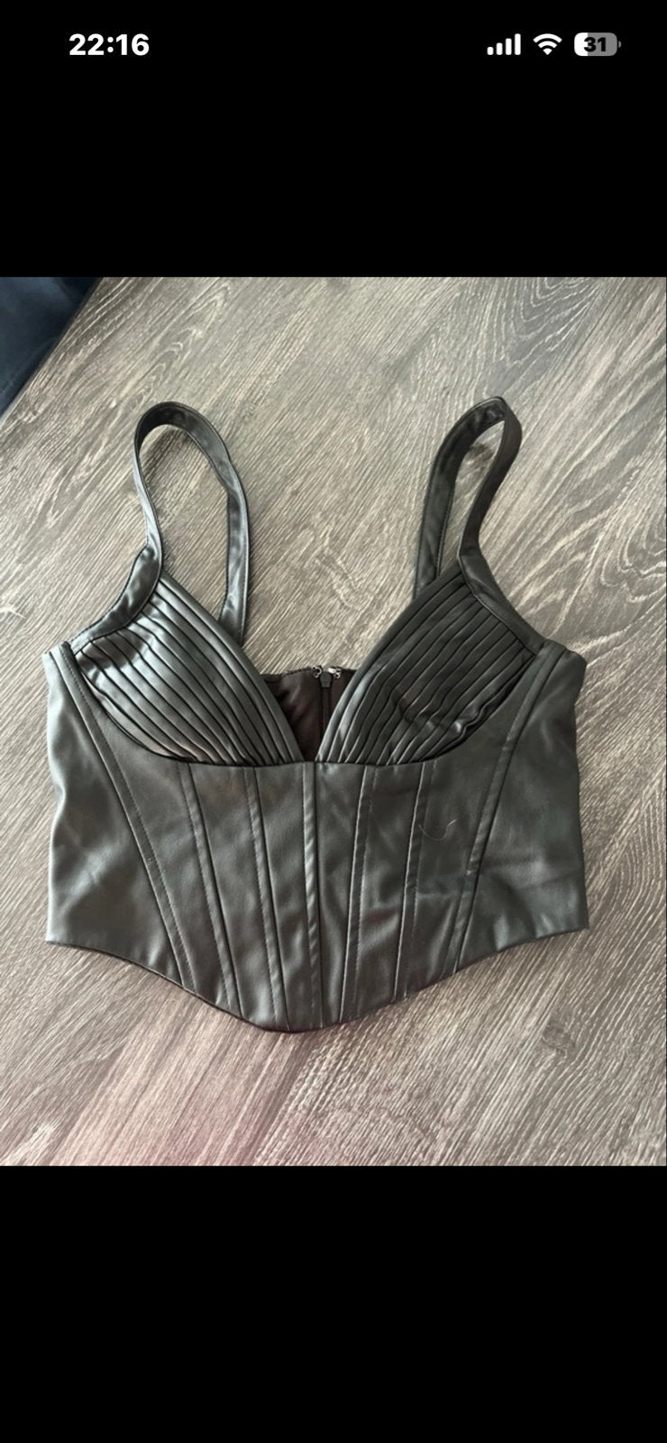Zwart leren korset top, Verzenden, Zwart, Zo goed als nieuw, Zonder mouw