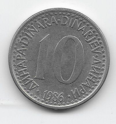 Joegoslavië 10 dinar 1986 KM# 89, Verzenden, Joegoslavië, Losse munt