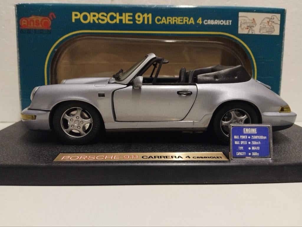 Porsche 911 Carrera 4 cabriolet zilver Anson metal 1:18 KRD, Ophalen of Verzenden, Zo goed als nieuw, Auto, Anson