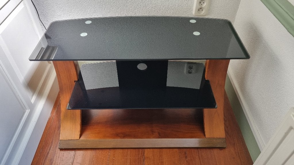 Mooi TV meubel met zwart glazen schappen, Ophalen, Gebruikt, 50 tot 100 cm, Glas