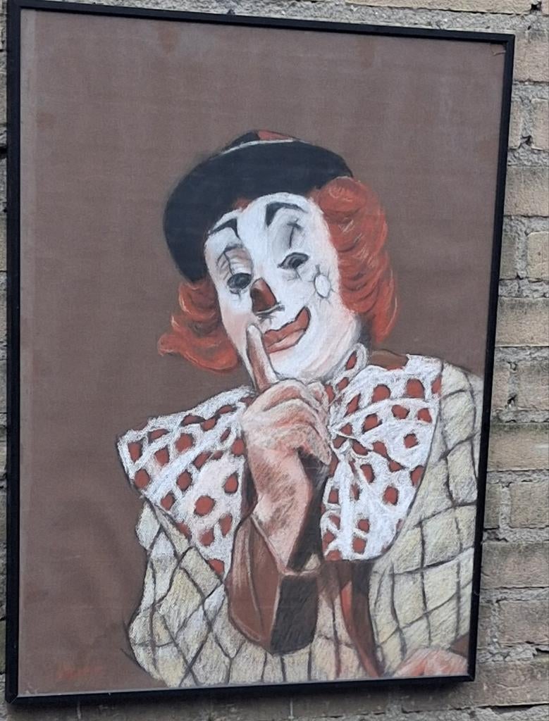 Pipo de Clown/Cor Witsche. Ad van Dijk. Pastel. 50/65 cm., Ophalen, Zo goed als nieuw, 50 tot 75 cm, Tekening