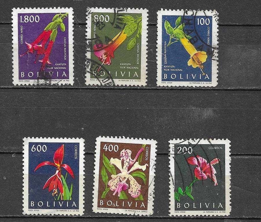 Bolivia postzegels - Kantuta en Orchideeën-voor Hans T 0.30, Ophalen of Verzenden, Gestempeld, Zuid-Amerika