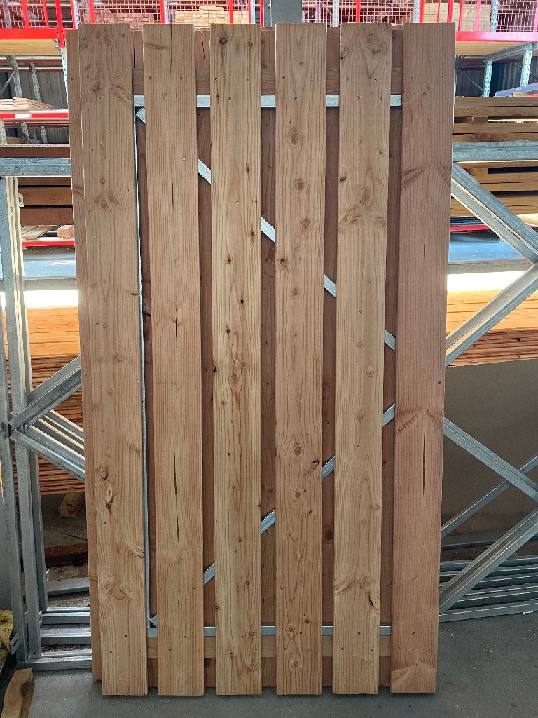 Tuindeur Douglas met ijzeren frame H190 x B100 cm, Ophalen, 100 tot 150 cm, Nieuw, Draaipoort