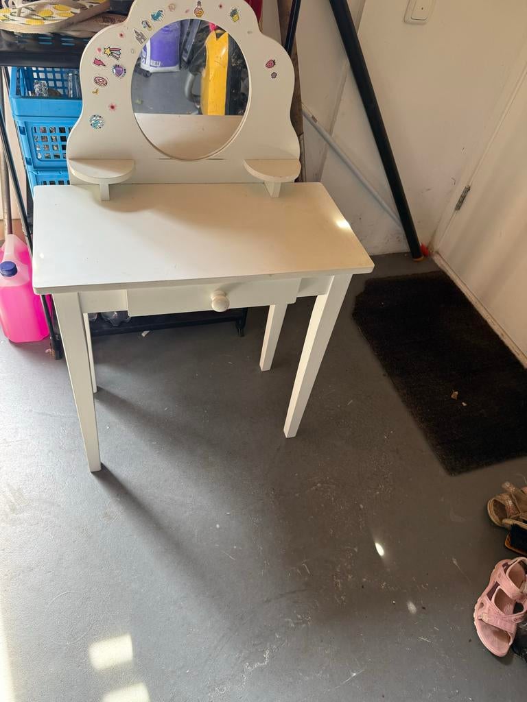Witte kinder make-up tafel met spiegeltje en lade, Ophalen, 50 tot 100 cm, Zo goed als nieuw, Minder dan 100 cm