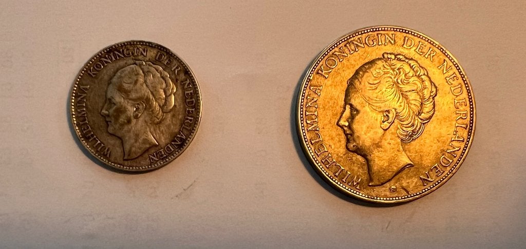Zilveren gulden en rijksdaalder uit 1930 (Wilhelmina), Setje, Zilver, Ophalen of Verzenden, Koningin Wilhelmina