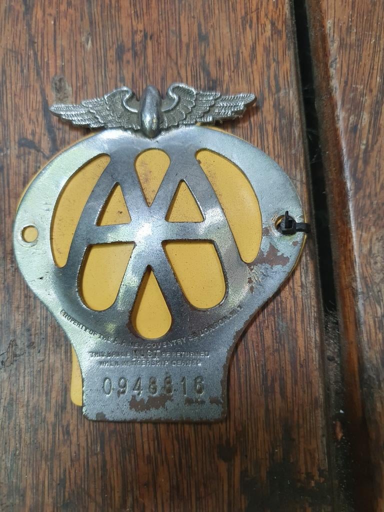 Vintage AA Badge met Vleugels - Uniek Auto Embleem, Ophalen of Verzenden, Gebruikt