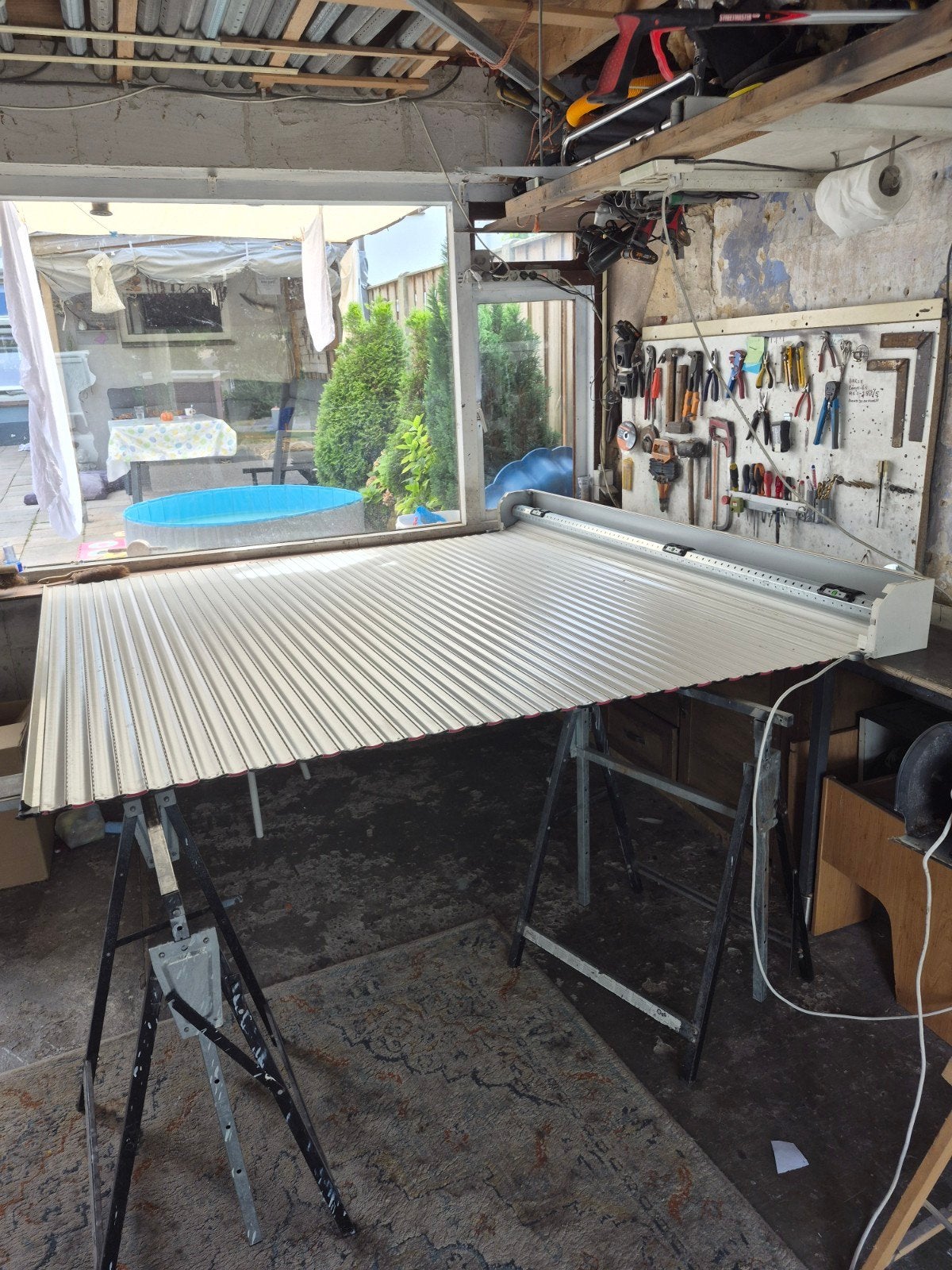 zgan Elektrisch Crème Wit Rolluik 209x206 cm met Zelfafstell, Ophalen, Gebruikt, 200 cm of meer, Crème of Beige
