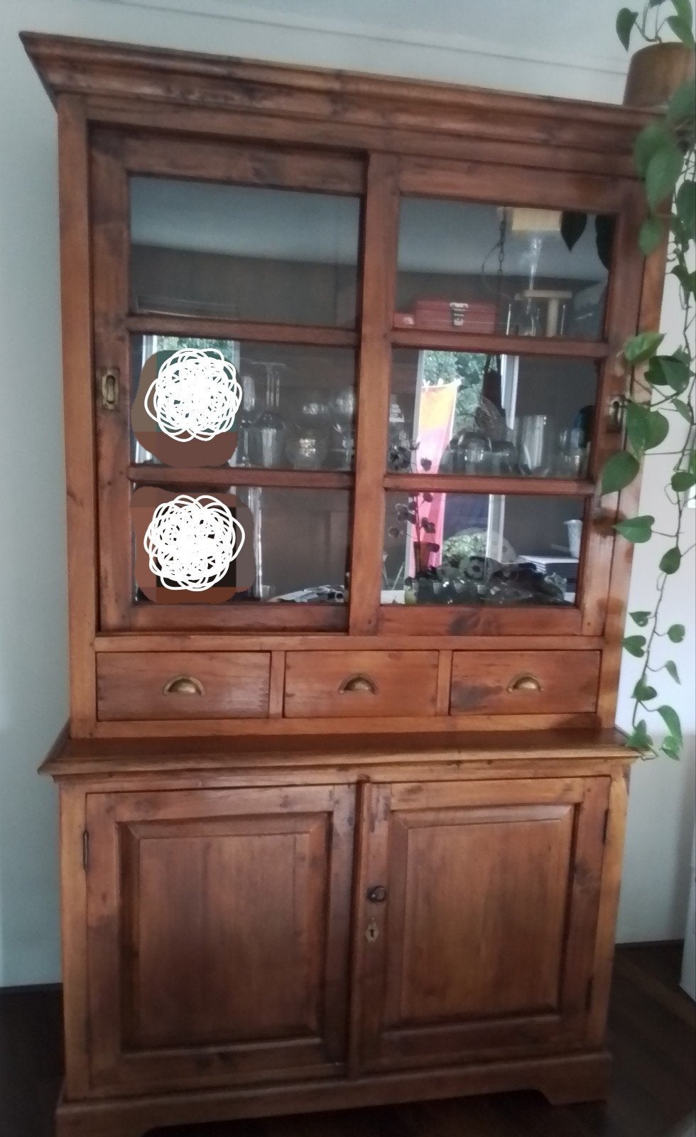 Teakhouten Buffetkast met Glazen Schuifdeurtjes, Ophalen, 100 tot 150 cm, 200 cm of meer, Glas